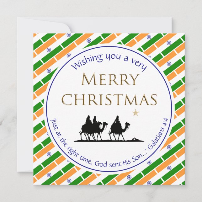 Tarjeta Festiva BANDERA DE INDIA Tres sabios Navidades INDIOS (Anverso)