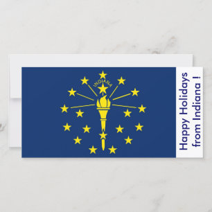 Tarjeta Festiva Bandera de Indiana, Felices Fiestas de EEUU.