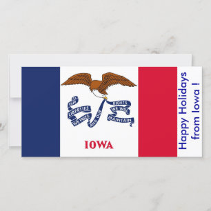 Tarjeta Festiva Bandera de Iowa, Felices Fiestas de EEUU.