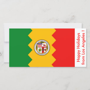 Tarjeta Festiva Bandera de Los Ángeles, Felices Fiestas de EEUU.