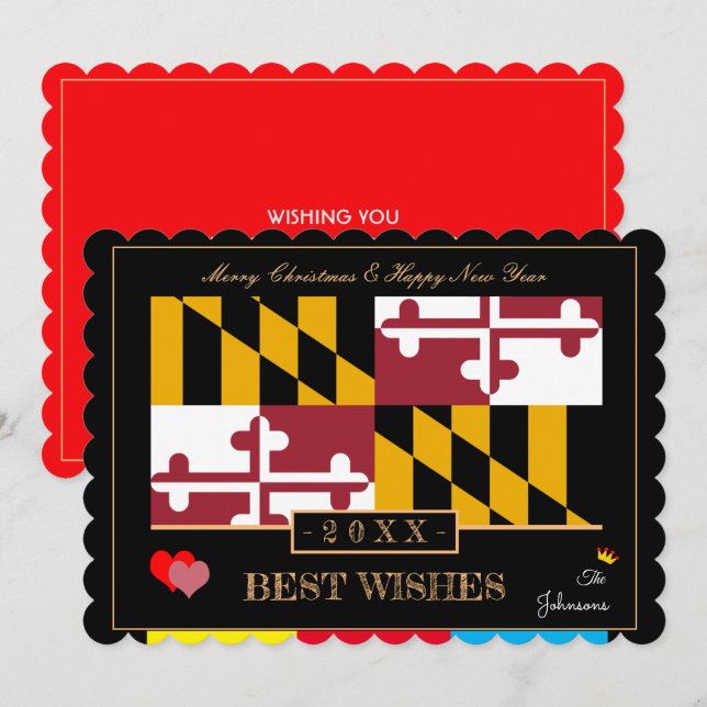 Tarjeta Festiva Bandera de Maryland y Feliz Año Nuevo /Los mejores (Anverso / Reverso)