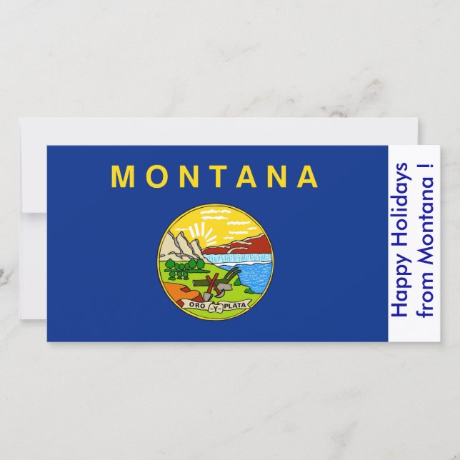 Tarjeta Festiva Bandera de Montana, Felices Fiestas de EEUU. (Anverso)