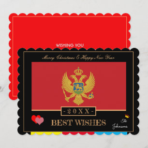 Tarjeta Festiva Bandera de Montenegro y Feliz Año Nuevo y mejores