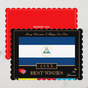 Tarjeta Festiva Bandera de Nicaragua y arte Feliz Año Nuevo/Mejore
