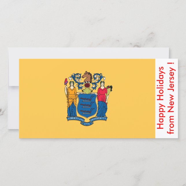 Tarjeta Festiva Bandera de Nueva Jersey, Felices Fiestas de EEUU. (Anverso)