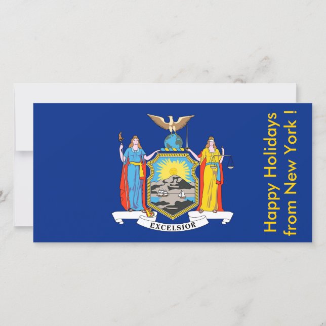 Tarjeta Festiva Bandera de Nueva York, Felices Fiestas de EEUU. (Anverso)
