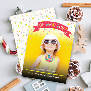 Tarjeta Festiva Bandera de Oh Qué Diversión Colorido Confeti Punto