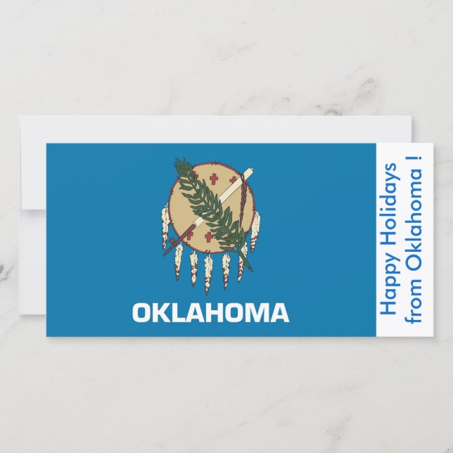 Tarjeta Festiva Bandera de Oklahoma, Felices Fiestas de Estados Un (Anverso)