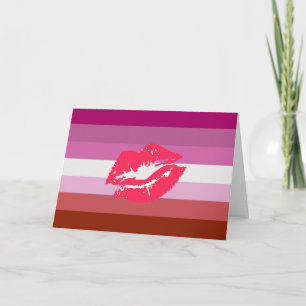 Tarjeta Festiva Bandera de Orgullo Lesbiana con Lápiz Labial