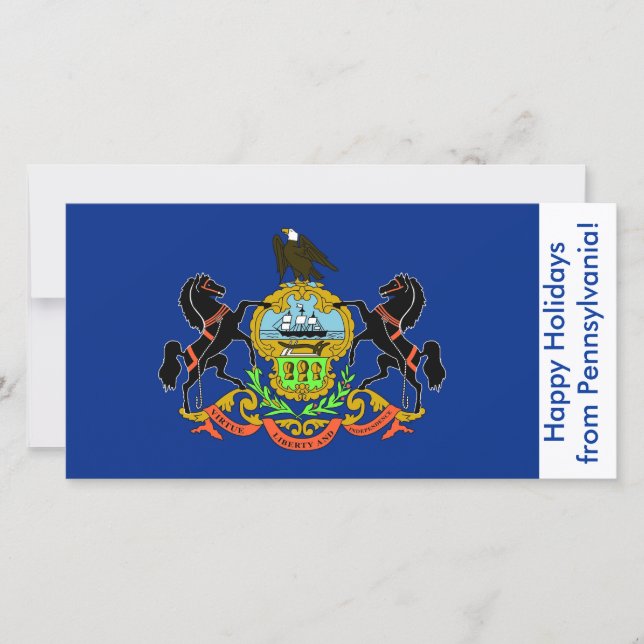 Tarjeta Festiva Bandera de Pennsylvania, Felices Fiestas de EEUU. (Anverso)
