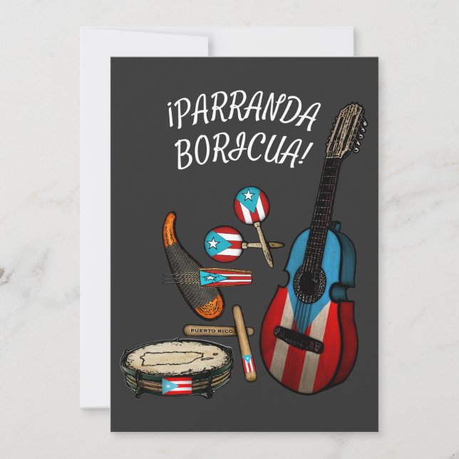 Tarjeta Festiva Bandera de Puerto Rico Parranda Boricua (Anverso)