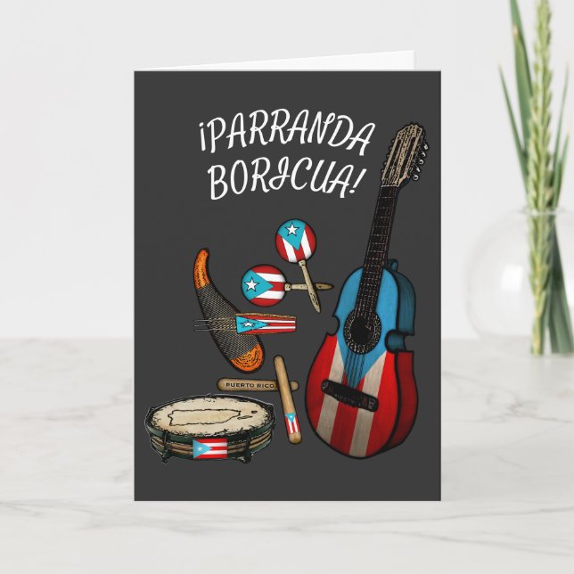 Tarjeta Festiva Bandera de Puerto Rico Parranda Boricua (Anverso)