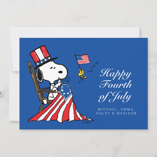 Tarjeta Festiva Bandera de Snoopy Sgire el 4 de julio (Anverso)