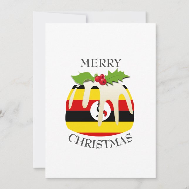Tarjeta Festiva BANDERA DE UGANDA | Navidades Pudding | Festividad (Anverso)