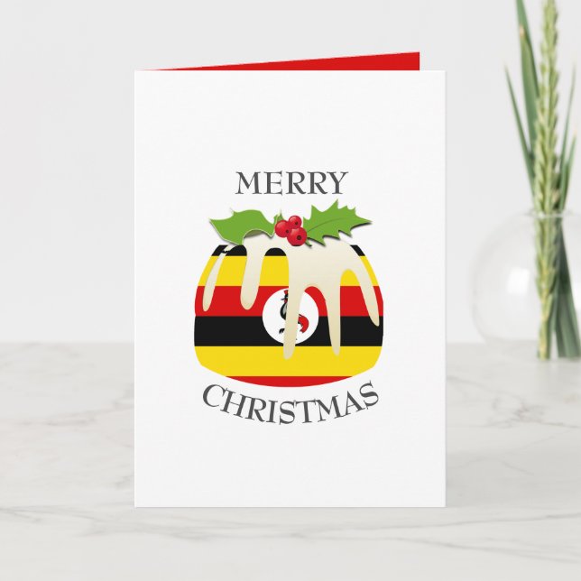 Tarjeta Festiva BANDERA DE UGANDA | Navidades Pudding | Festividad (Anverso)