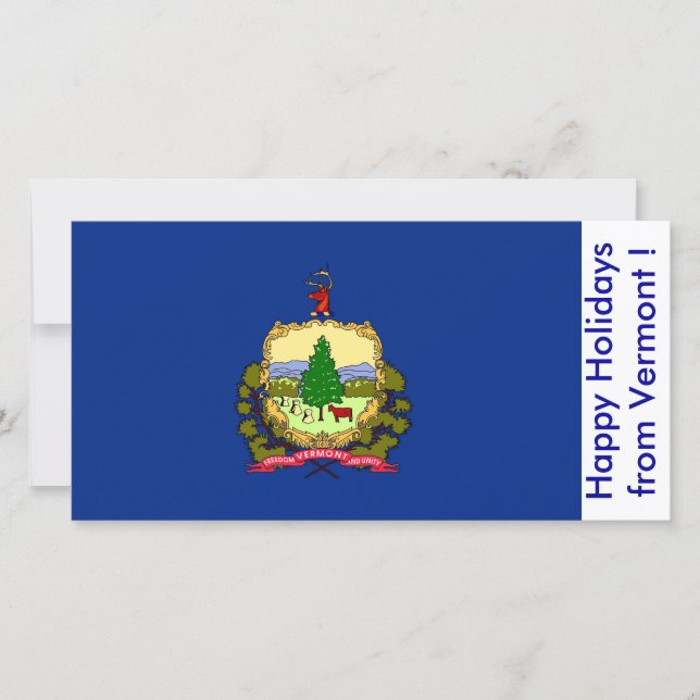 Tarjeta Festiva Bandera de Vermont, Felices Fiestas de EEUU. (Anverso)