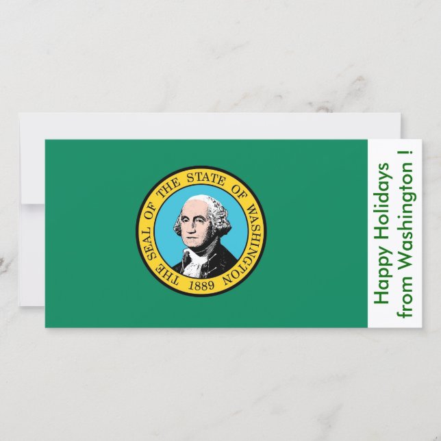 Tarjeta Festiva Bandera de Washington, Felices Fiestas de EEUU. (Anverso)