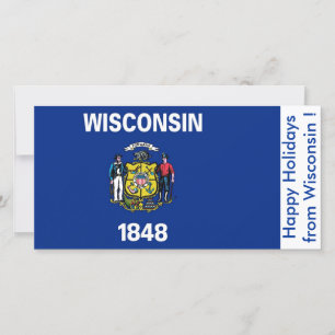 Tarjeta Festiva Bandera de Wisconsin, Felices Fiestas de EEUU.