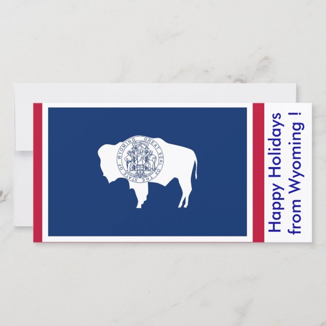 Tarjeta Festiva Bandera de Wyoming, Felices Fiestas de EEUU. (Anverso)