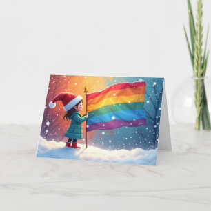 Tarjeta Festiva Bandera del Orgullo Arcoíris del Espíritu Navideño