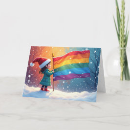 Tarjeta Festiva Bandera del Orgullo Arcoíris del Espíritu Navideño
