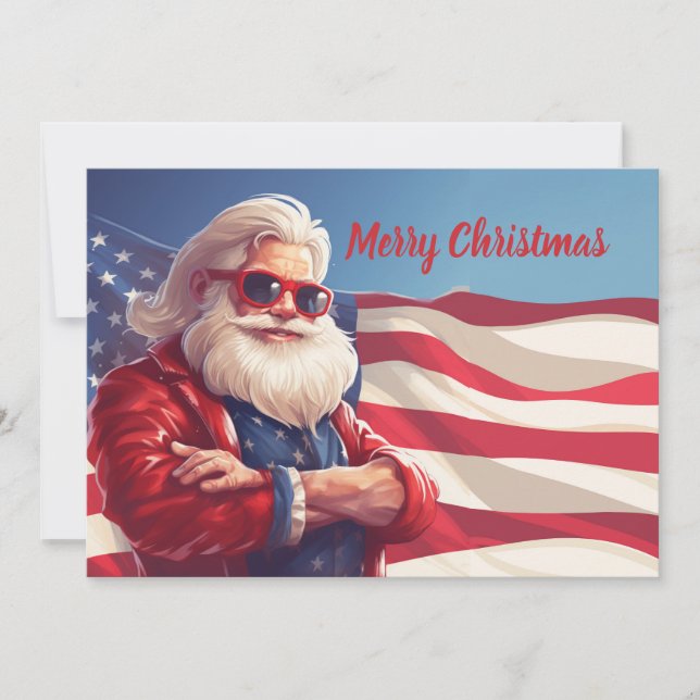 Tarjeta Festiva Bandera estadounidense de Santa Claus (Anverso)