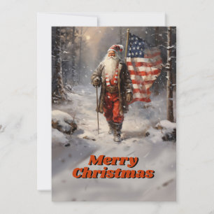 Tarjeta Festiva Bandera estadounidense de Santa Claus Navidades