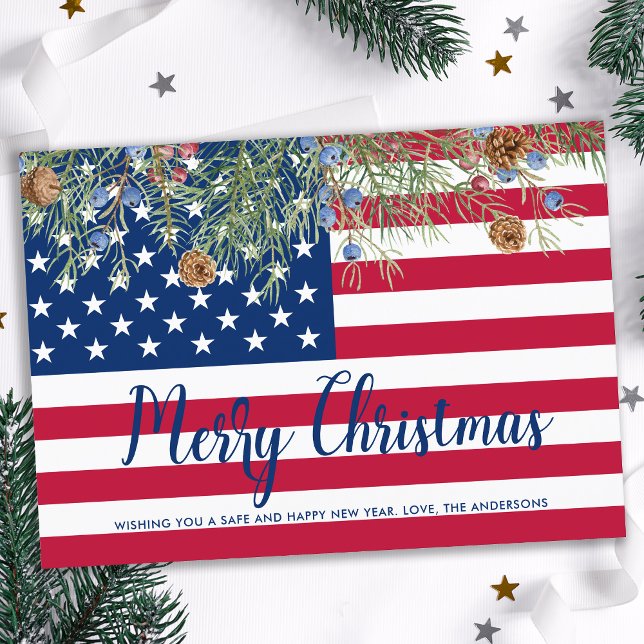 Tarjeta Festiva Bandera estadounidense Patriótica EEUU Feliz Navid (Subido por el creador)