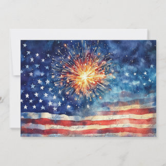 Tarjeta Festiva Bandera estadounidense y fuegos artificiales y Jur