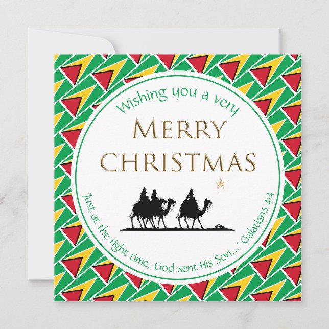 Tarjeta Festiva BANDERA GUYANA Tres sabios Navidades GUYANESES (Anverso)