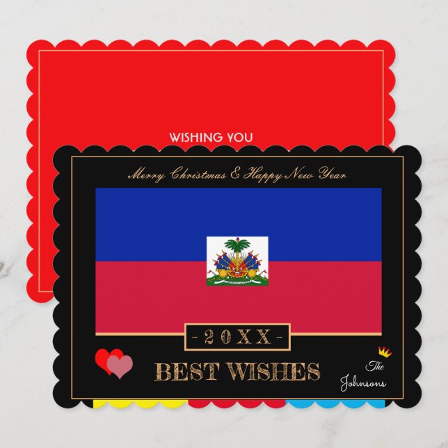 Tarjeta Festiva Bandera haitiana y arte de feliz año nuevo/mejores (Anverso / Reverso)