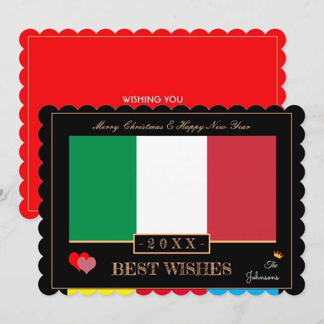 Tarjeta Festiva Bandera italiana y carta feliz de Año Nuevo/mejore (Anverso / Reverso)