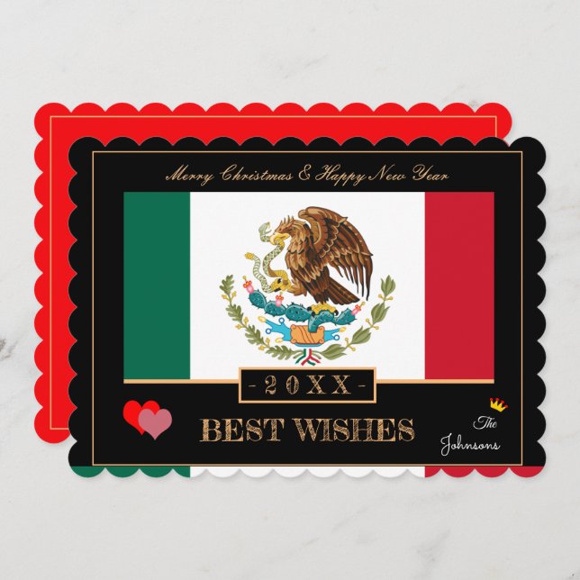Tarjeta Festiva Bandera mexicana y feliz año nuevo/mejores deseos  (Anverso / Reverso)