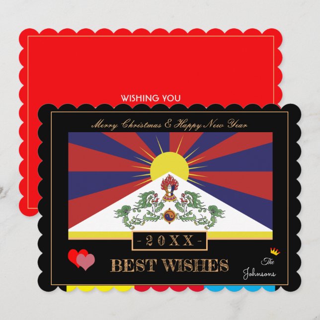 Tarjeta Festiva Bandera tibetana y feliz año nuevo/los mejores des (Anverso / Reverso)