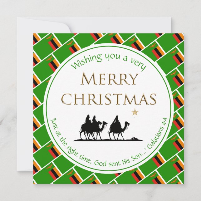 Tarjeta Festiva BANDERA ZAMBIA Tres sabios Navidades ZAMBIANOS (Anverso)