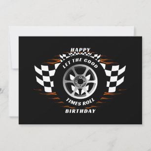 Tarjeta Festiva Banderas a Cuadros de Carreras Feliz Cumpleaños Oc