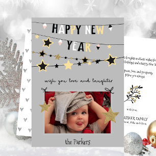 Tarjeta Festiva Banner de Bunting Gold Star Foto de Año Nuevo