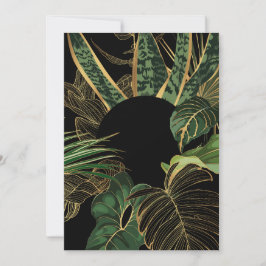 Tarjeta Festiva Banner de hoja tropical, plantas de selva verde y 