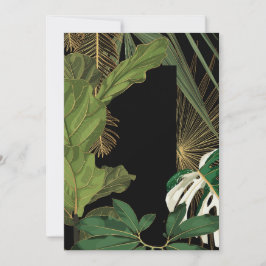 Tarjeta Festiva Banner de hoja tropical, plantas de selva verde y 