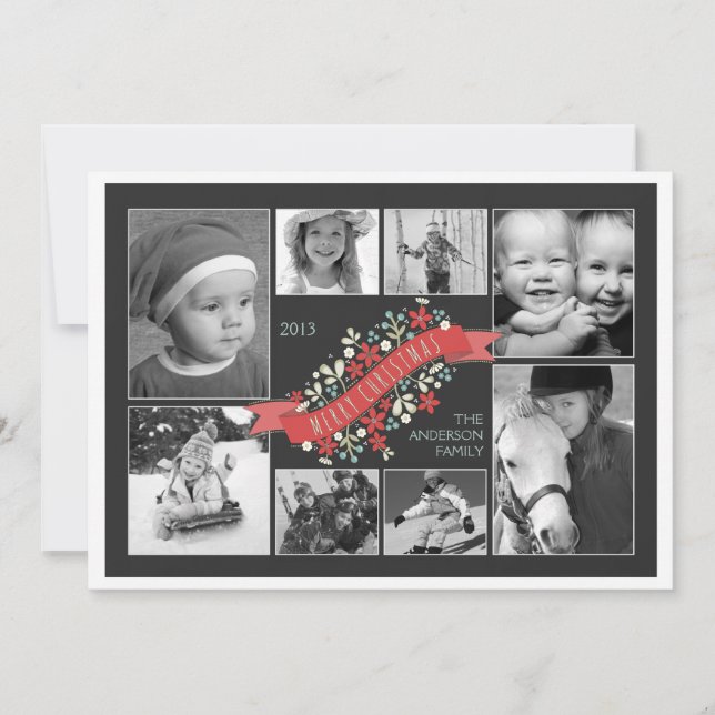 Tarjeta Festiva Banner rojo Merry Christmas 8 Photo Card (Anverso)