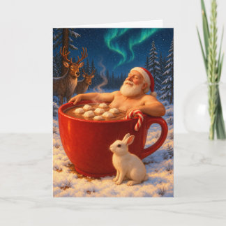 Tarjeta Festiva Baño de chocolate caliente de Santa en coches de N