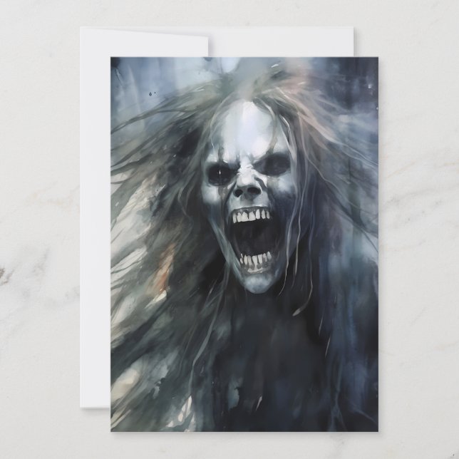 Tarjeta Festiva Banshee Fea Mala Gritando  (Anverso)