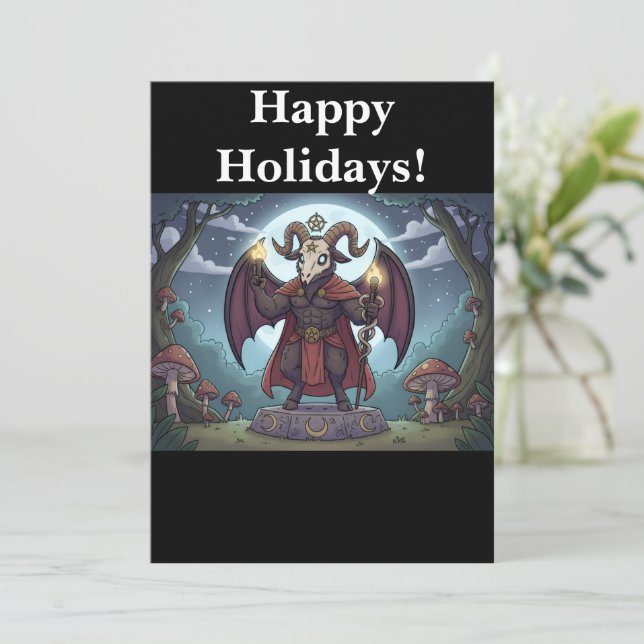 Tarjeta Festiva Baphomet de dibujos animados (Anverso de pie)
