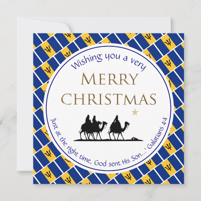 Tarjeta Festiva BARBADOS FLAG Tres sabios Navidades barbadenses (Anverso)