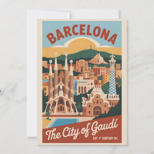 Tarjeta Festiva Barcelona España Retrospectiva Silueta Urbana Viaj
