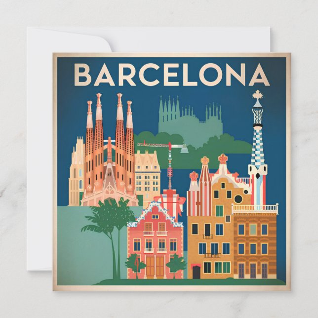 Tarjeta Festiva Barcelona España vintage (Anverso)