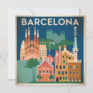 Tarjeta Festiva Barcelona España vintage