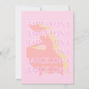 Tarjeta Festiva Barcelona Travel Art, España Art, Pink, Pastel