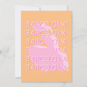 Tarjeta Festiva Barcelona Travel Art, España, Naranja, Rosa