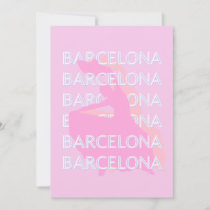 Tarjeta Festiva Barcelona Travel Art, España, Pastel, Rosa